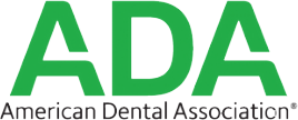 The image shows a logo with text that reads  ADA  prominently at the top, followed by  American Dental Association  below it. The logo features a stylized letter  A  in white against a green background, and there are two lines of text beneath the logo, one in green and another in white, but they are not fully legible due to the image resolution.