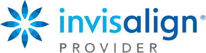 The image shows a logo with the text  Invisalign  prominently displayed above a stylized flower, followed by the word  Provider  below it, indicating that the logo represents an Invisalign provider.
